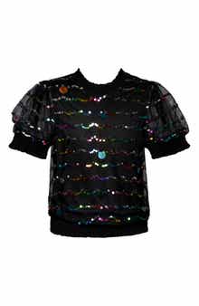 Kids' Sequin Mesh Puff Sleeve Top