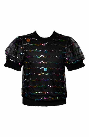 Kids' Sequin Mesh Puff Sleeve Top