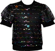 Hannah Banana Kids' Sequin Mesh Puff Sleeve Top