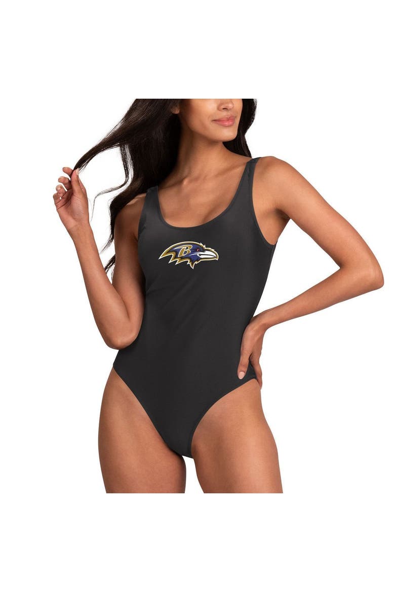 Women's G-III 4Her by Carl Banks Black Baltimore Ravens Making Waves One-Piece Swimsuit, Alternate, color, Black