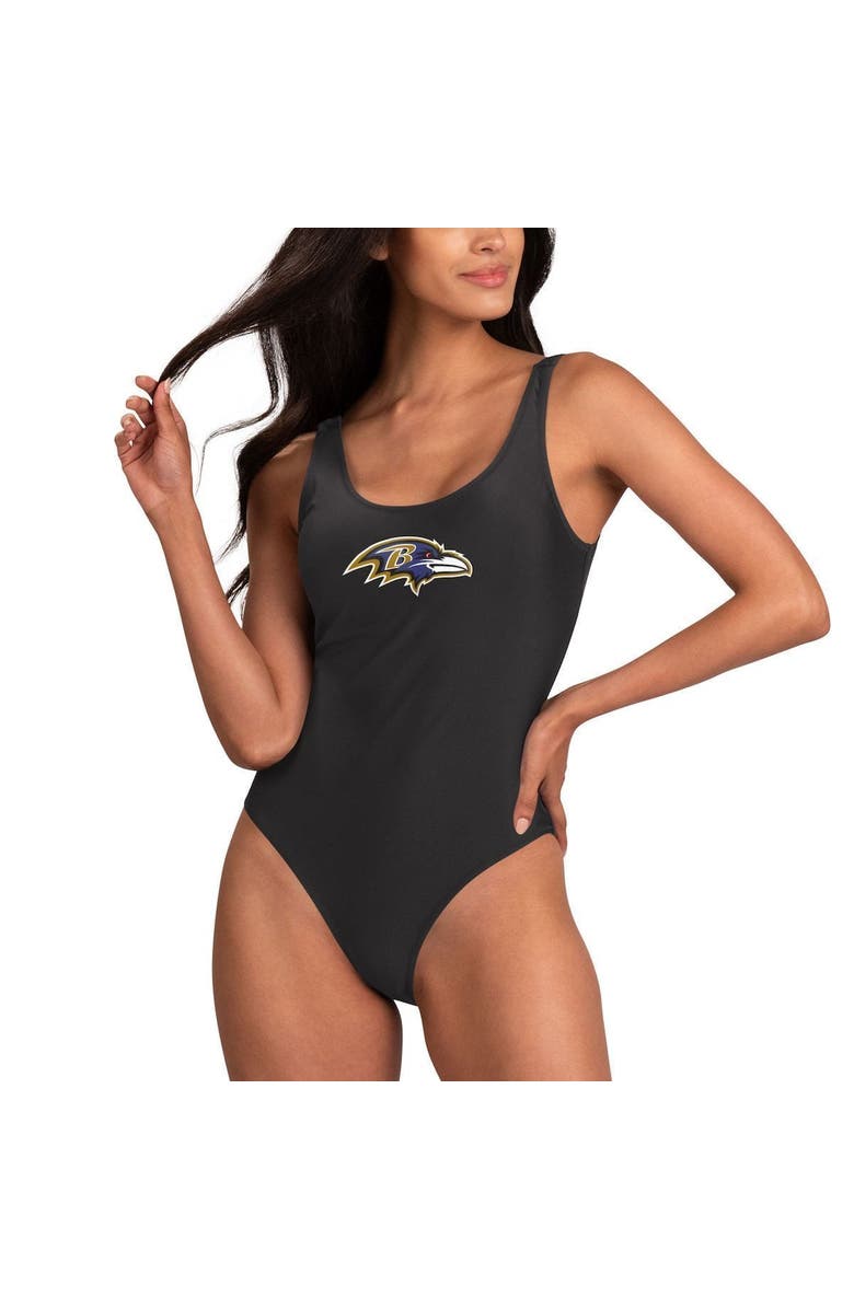 G-III 4HER BY CARL BANKS Women's G-III 4Her by Carl Banks Black Baltimore Ravens Making Waves One-Piece Swimsuit, Alternate, color,