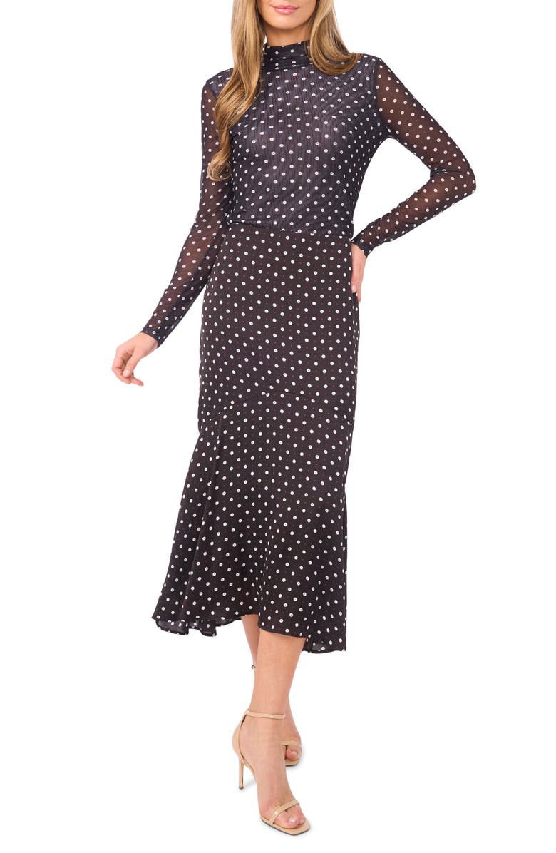 CeCe Long Sleeve Mesh Turtleneck, Alternate, color, Rich Black