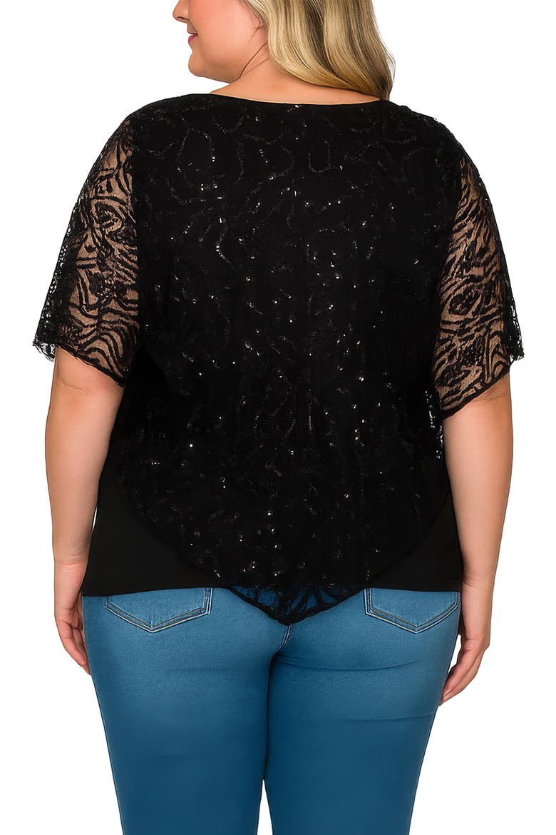 Sequin Poncho Top, Alternate, color, BLACK