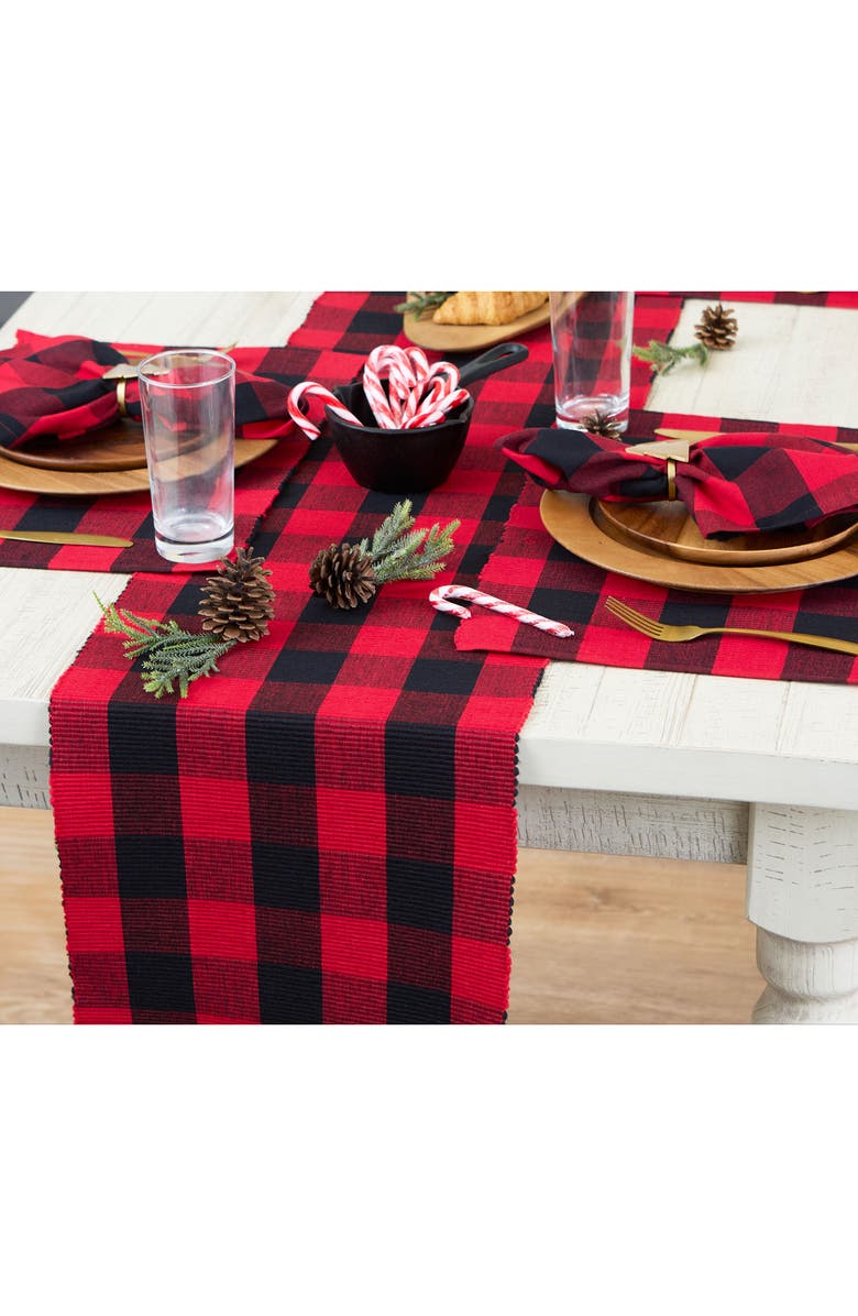Design Imports Buffalo Check Print Cotton Table Runner, Alternate, color, Black/ Red