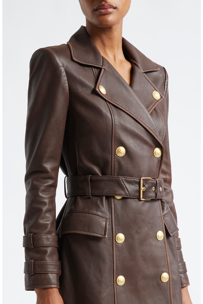 Celina Double Breasted Leather Trench Coat, Alternate, color, CHOCOLATE
