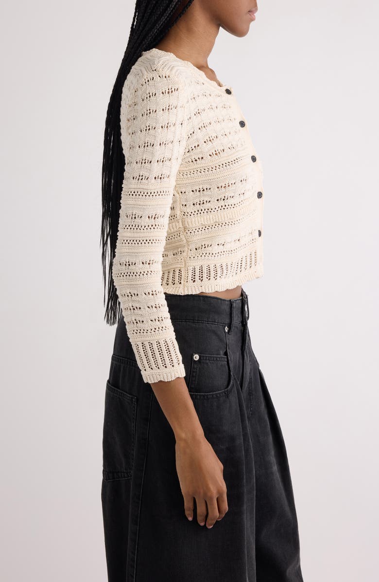 Isabel Marant Étoile Ajaline Mixed Pointelle Cotton Cardigan, Alternate, color, Ecru
