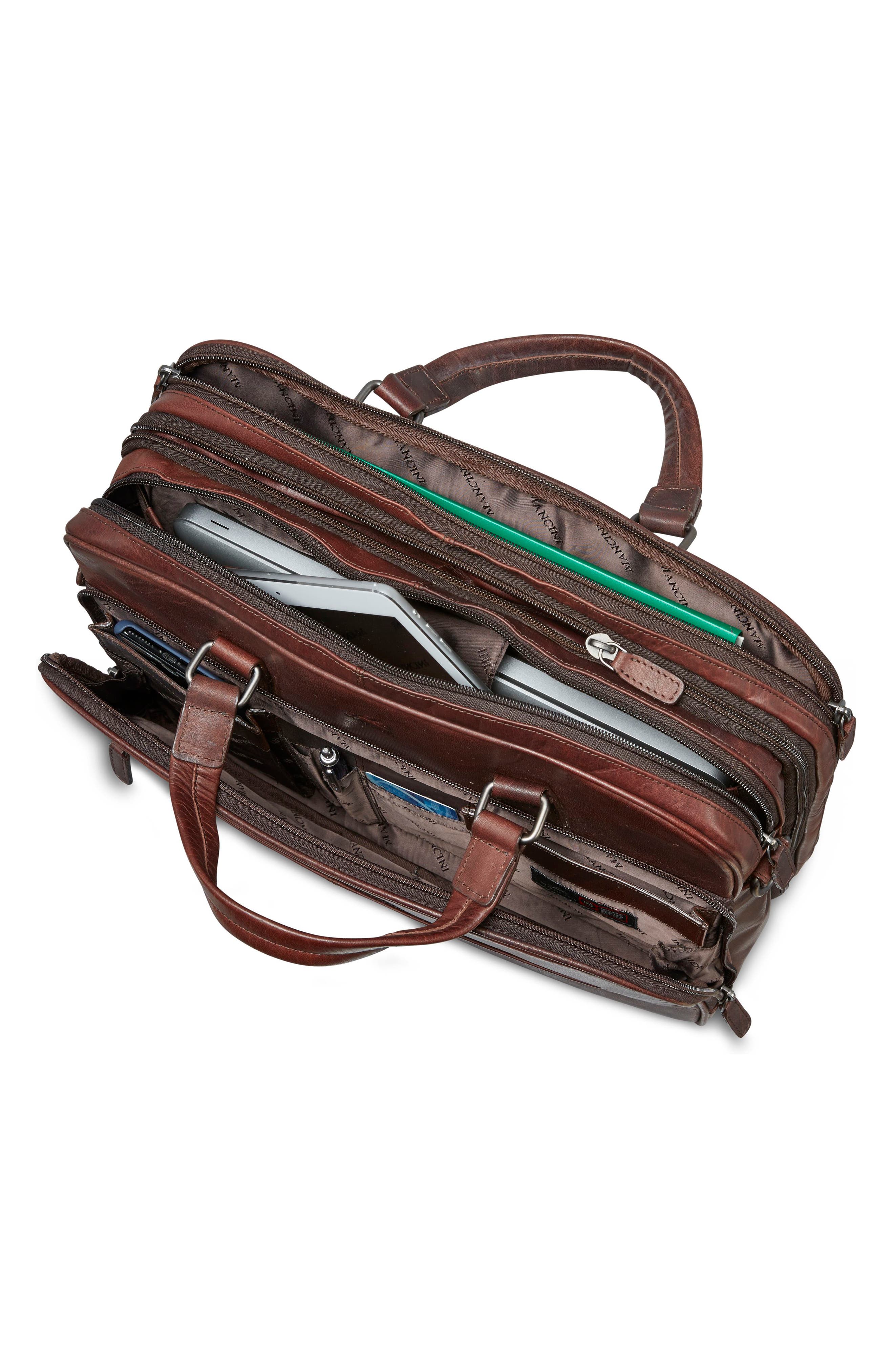 Mancini Expandable RFID Briefcase, Alternate, color, Brown