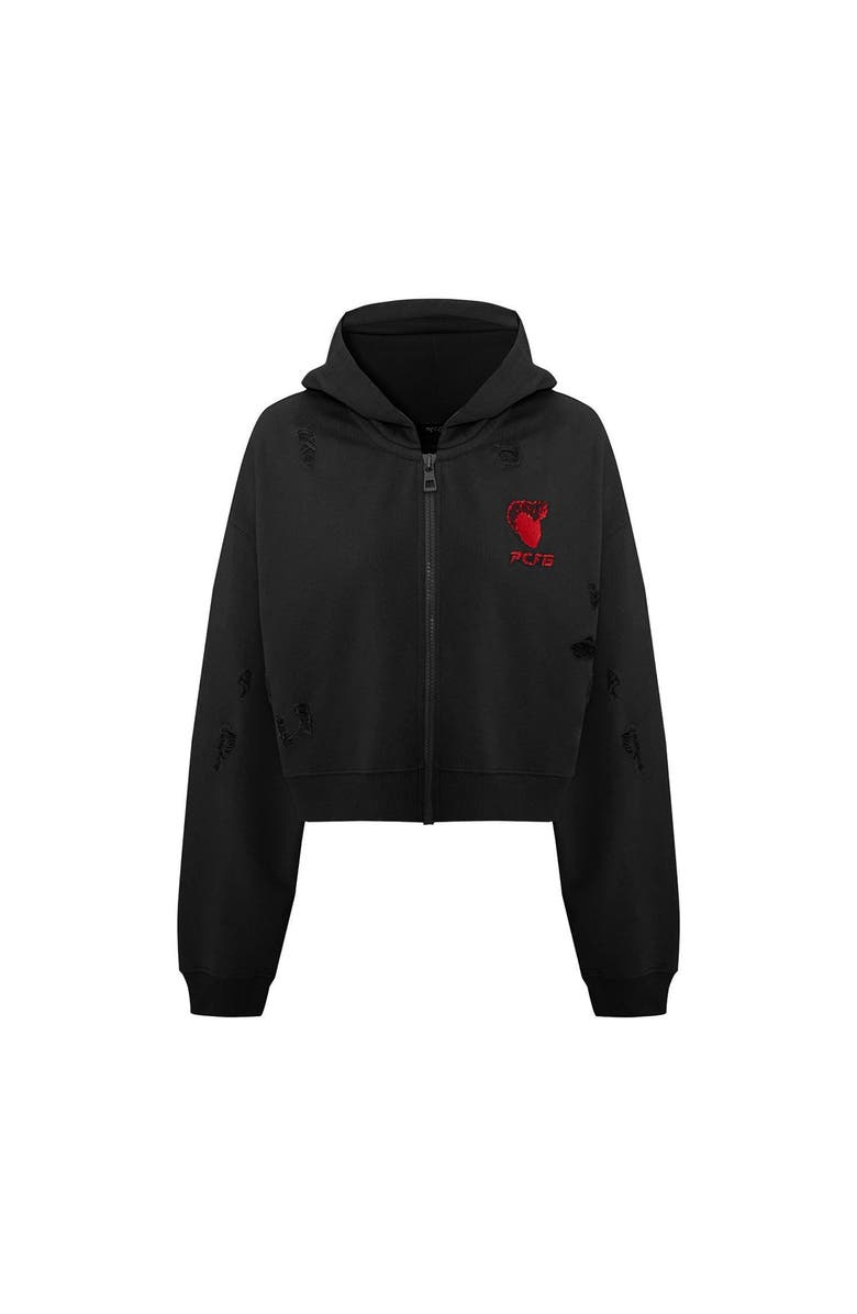 PCFG Cotton Destroyed Zip Up Hoodie, Main, color, Black
