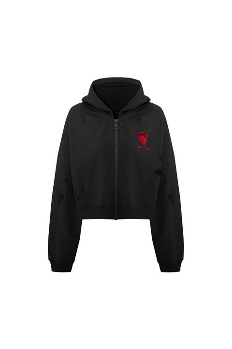 Cotton Destroyed Zip Up Hoodie