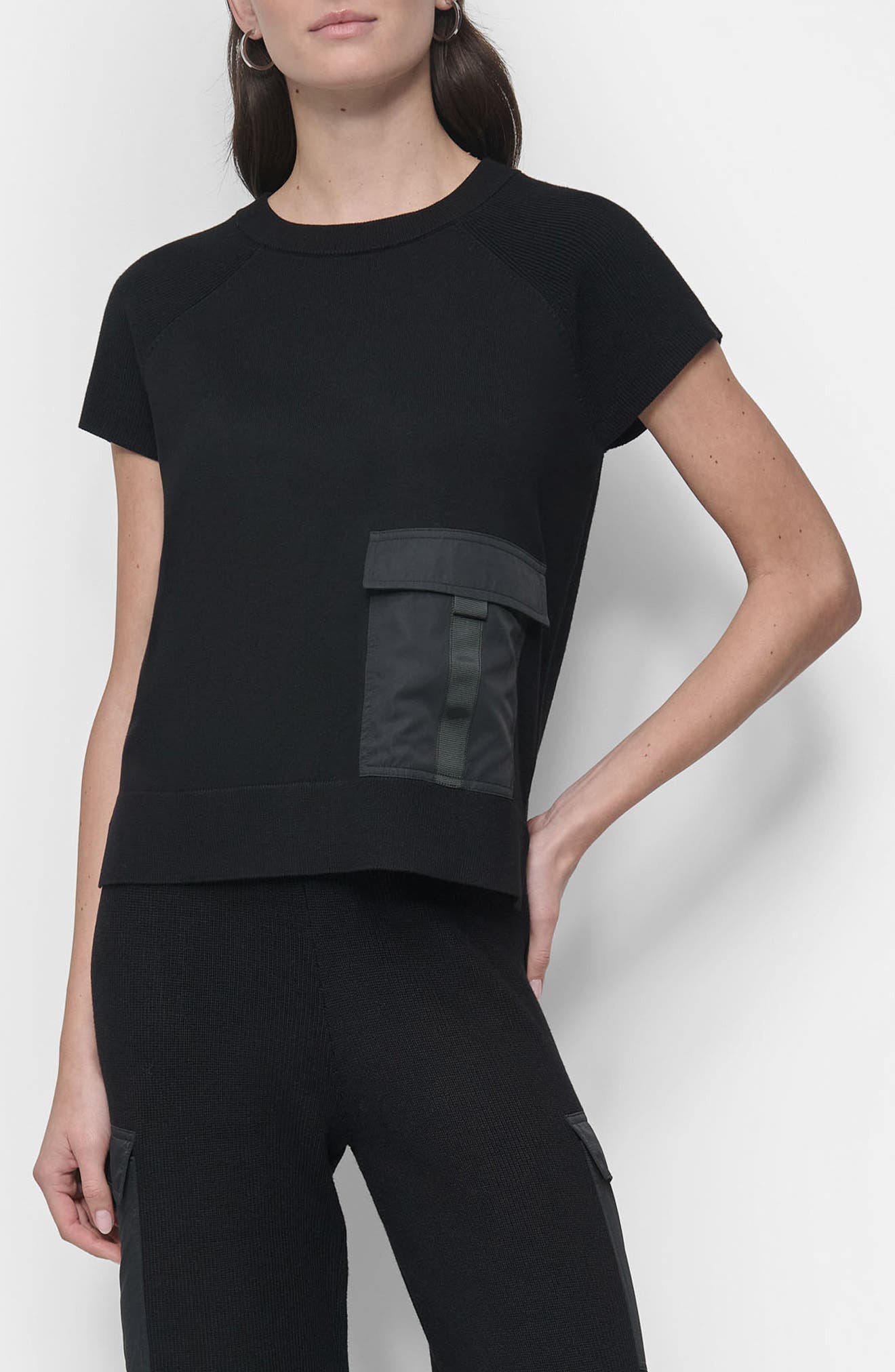 Satin Pocket Short Sleeve Sweater