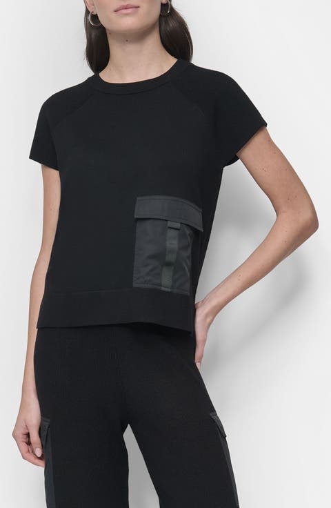 Satin Pocket Short Sleeve Sweater