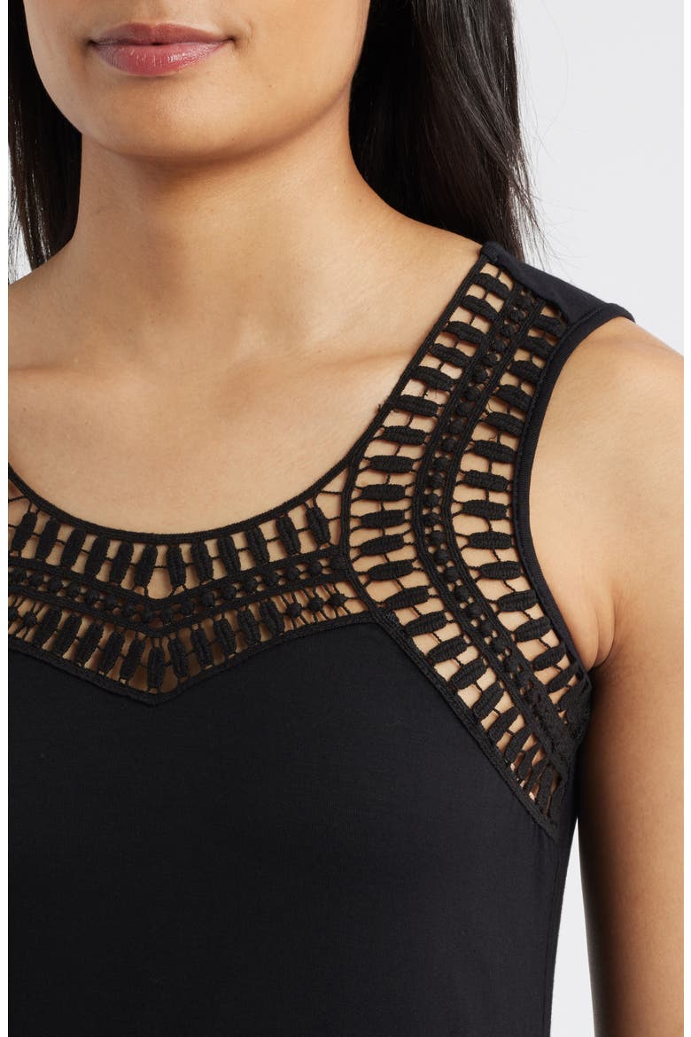 Guipure Lace Accent Scoop Neck Tank, Alternate, color, BLACK