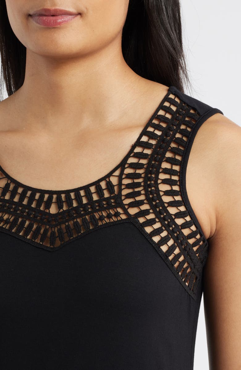 Loveappella Guipure Lace Accent Scoop Neck Tank, Alternate, color, Black