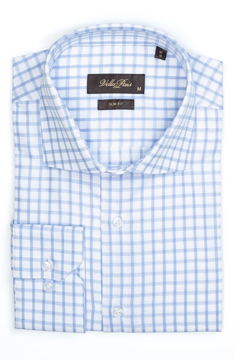 VELLAPAIS Carlton Slim Fit Cotton Dress Shirt, Alternate, color, Blue
