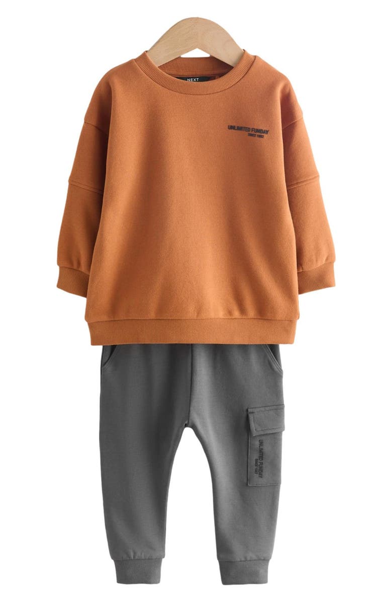 NEXT Kids' Utility Sweatshirt & Cargo Joggers Set, Main, color, Brown