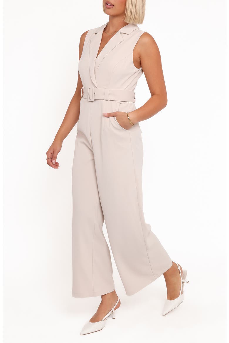 Sienna Belted Sleeveless Wide Leg Jumpsuit, Alternate, color, BEIGE