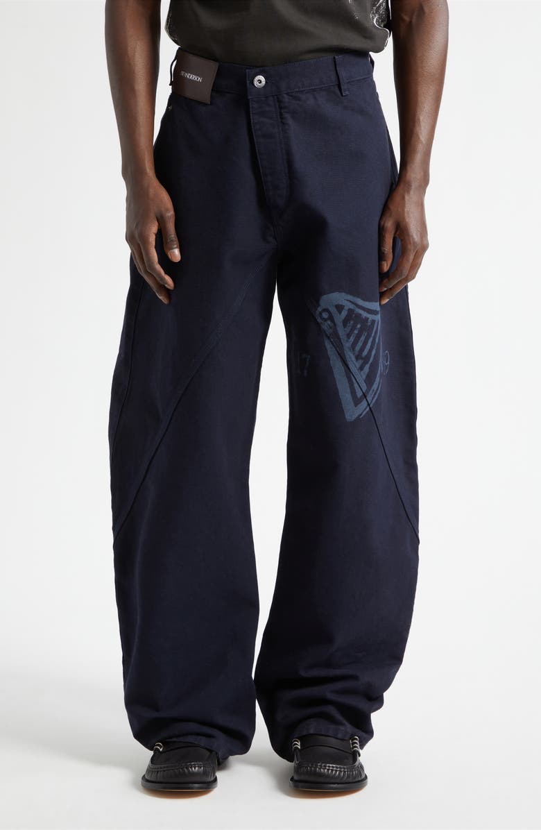 JW Anderson x Guinness Twisted Cotton Canvas Workwear Pants, Main, color, Indigo
