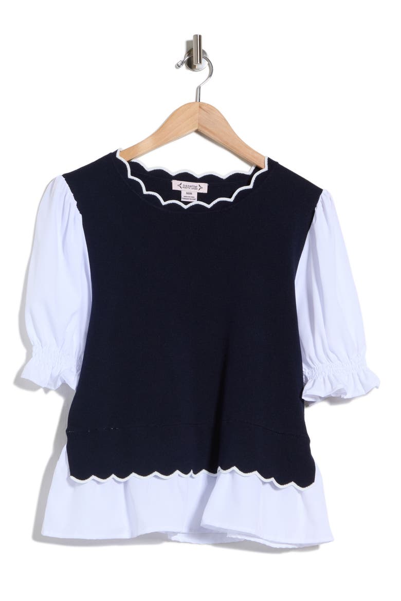 Scalloped Twofer Sweater, Main, color, NANETTE NAVY/ WHITE