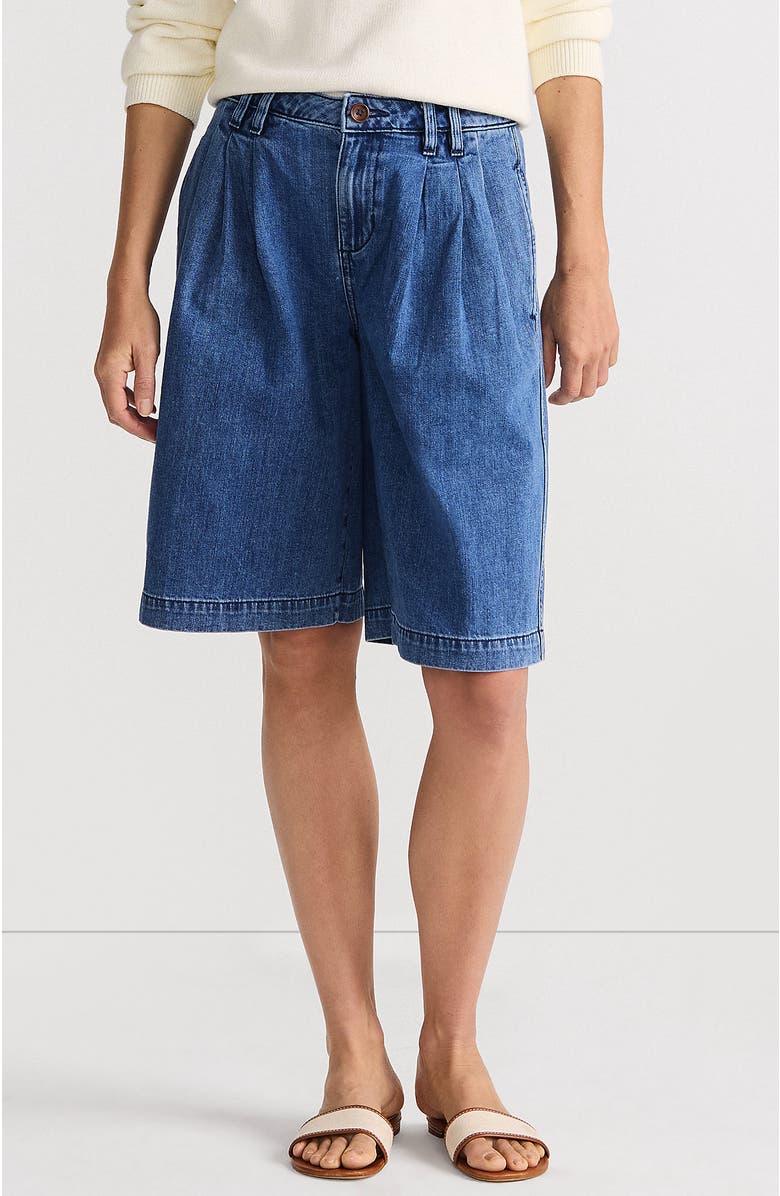 Lands' End Lightweight Denim Mid Rise Pleated 12" Slouchy Shorts, Main, color, 