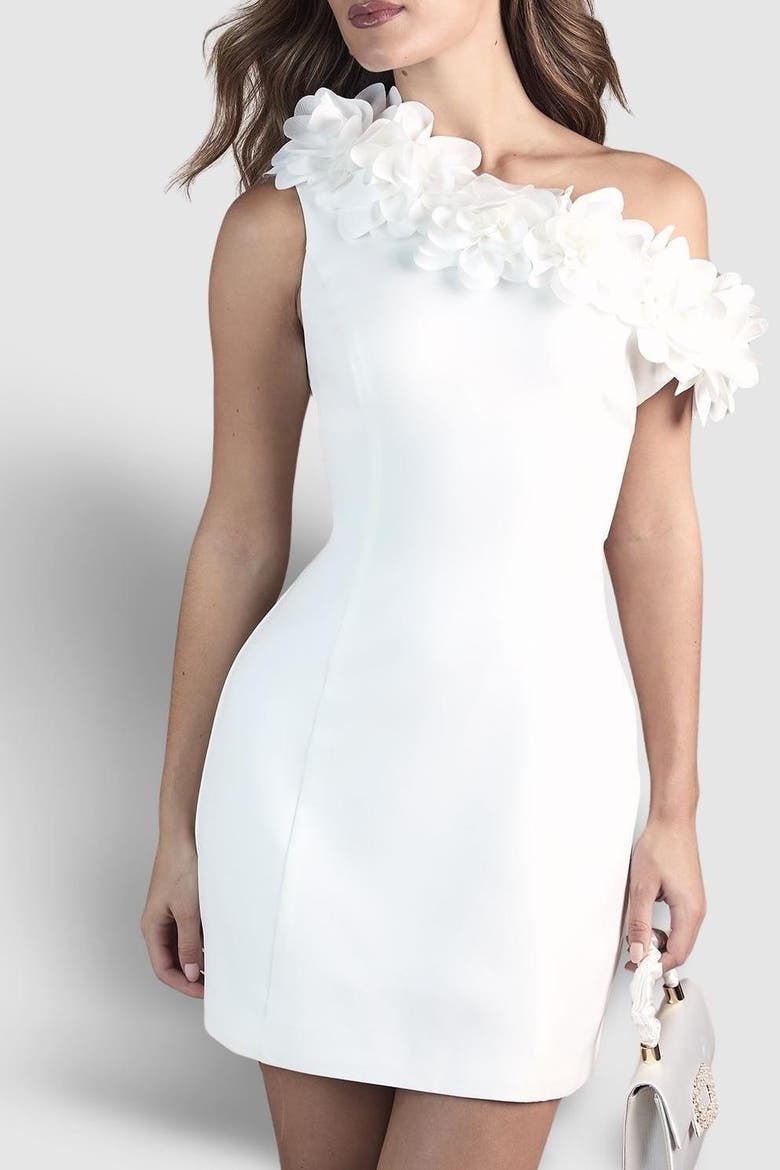 Corsage Off Shoulder Mini Dress, Alternate, color, Ivory