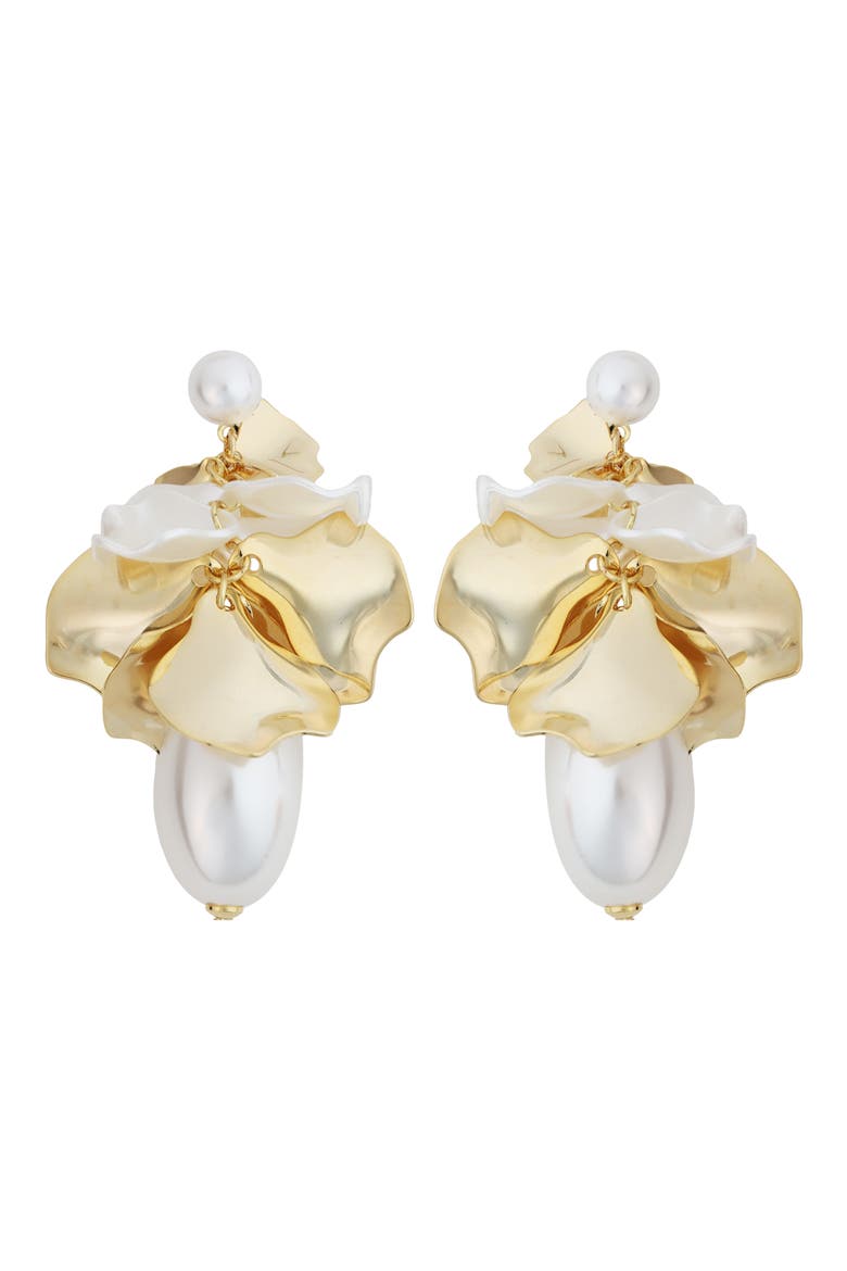 Petals Faux Pearl Drop Earrings, Main, color, WHITE