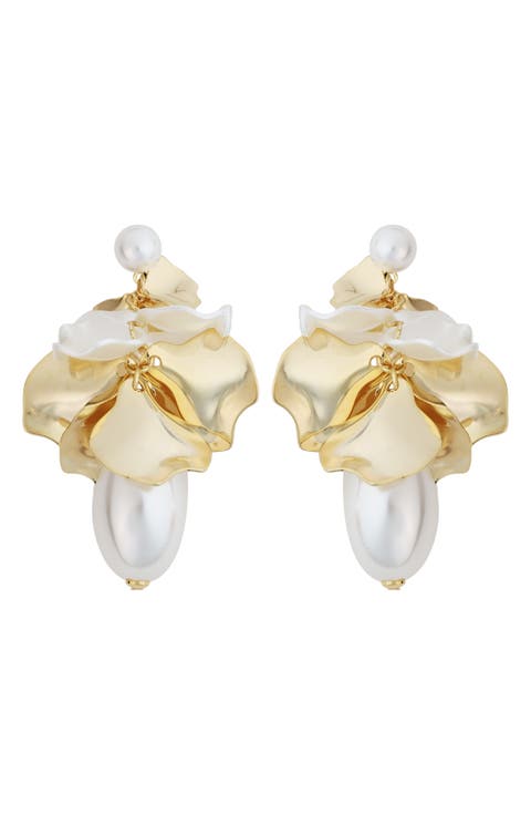 Petals Faux Pearl Drop Earrings