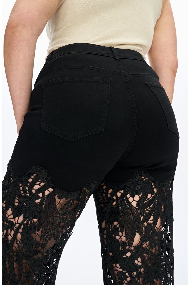 Crystal Embellished Lace Wide Leg Jeans, Alternate, color, BLACK
