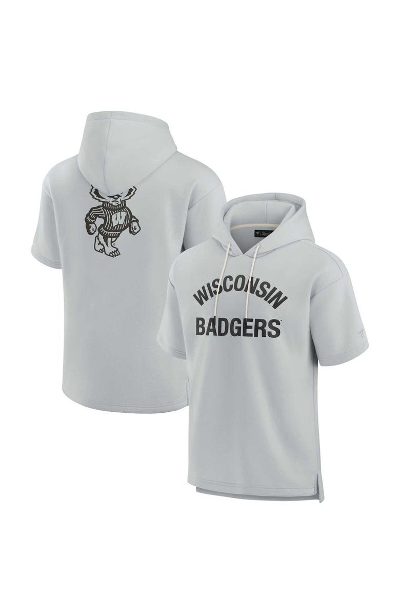 Fanatics Signature Unisex Fanatics Signature Gray Wisconsin Badgers Elements Super Soft Fleece Short Sleeve Pullover Hoodie, Main, color, Gray