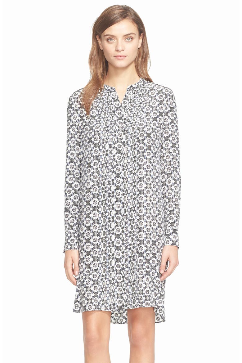 Pleated Silk Shirtdress, Main, color, BALLET BLUE CRYSTALS