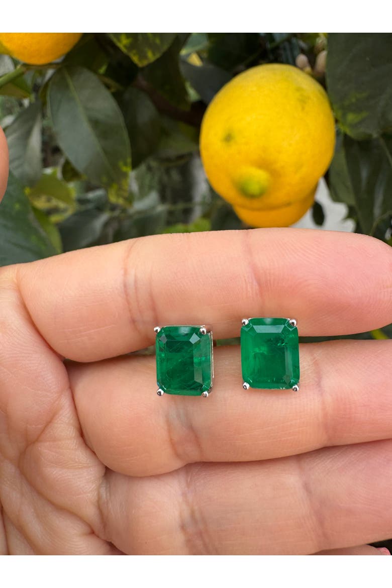 Rectangular Emerald Stud Earrings, Alternate, color, green