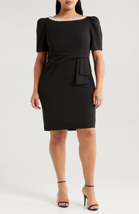 Embellished Crepe Sheath Dress (Plus)