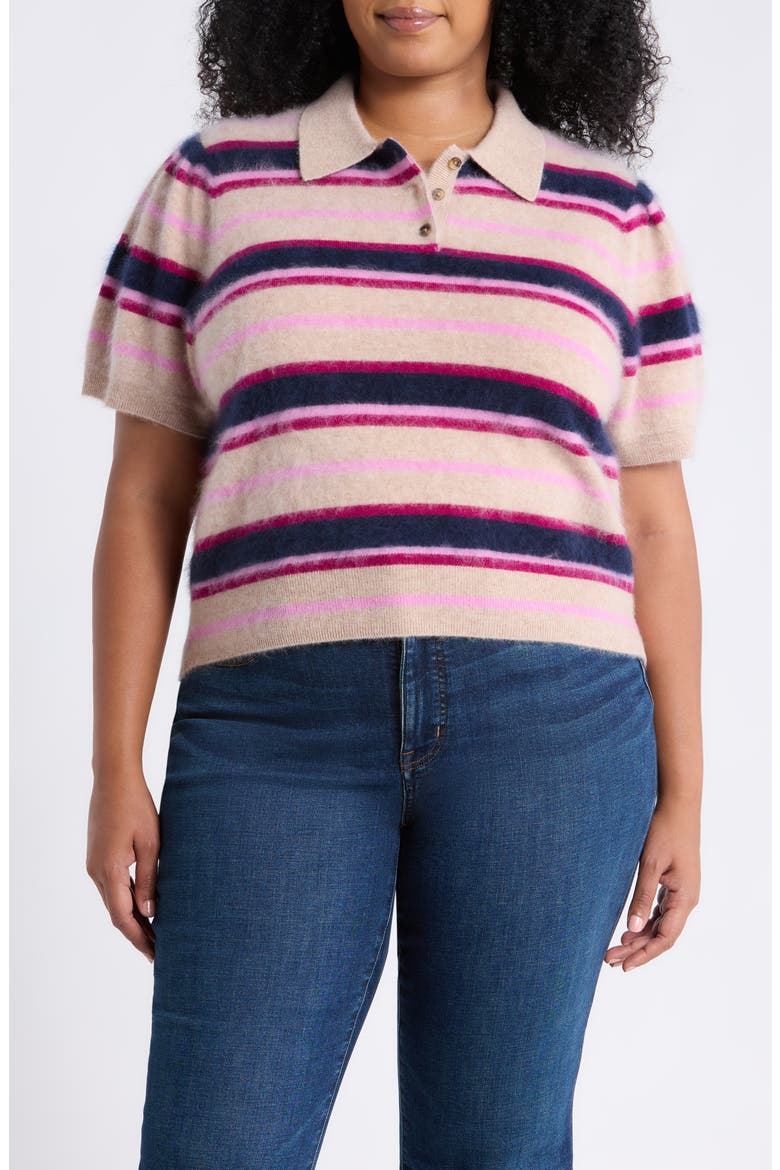 Brushed Wool & Cashmere Polo Sweater, Main, color, PINK MULTI STRIPE