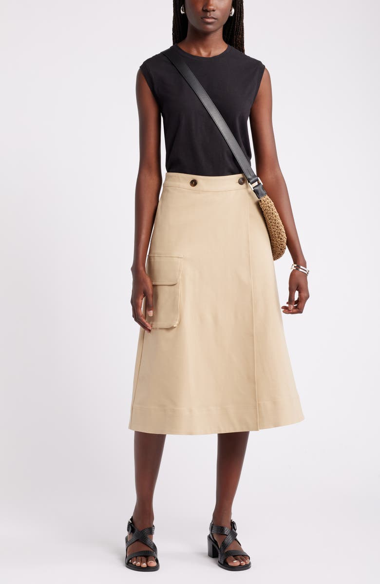 Nordstrom Stretch Cotton Midi Cargo Skirt, Alternate, color, Tan Travertine