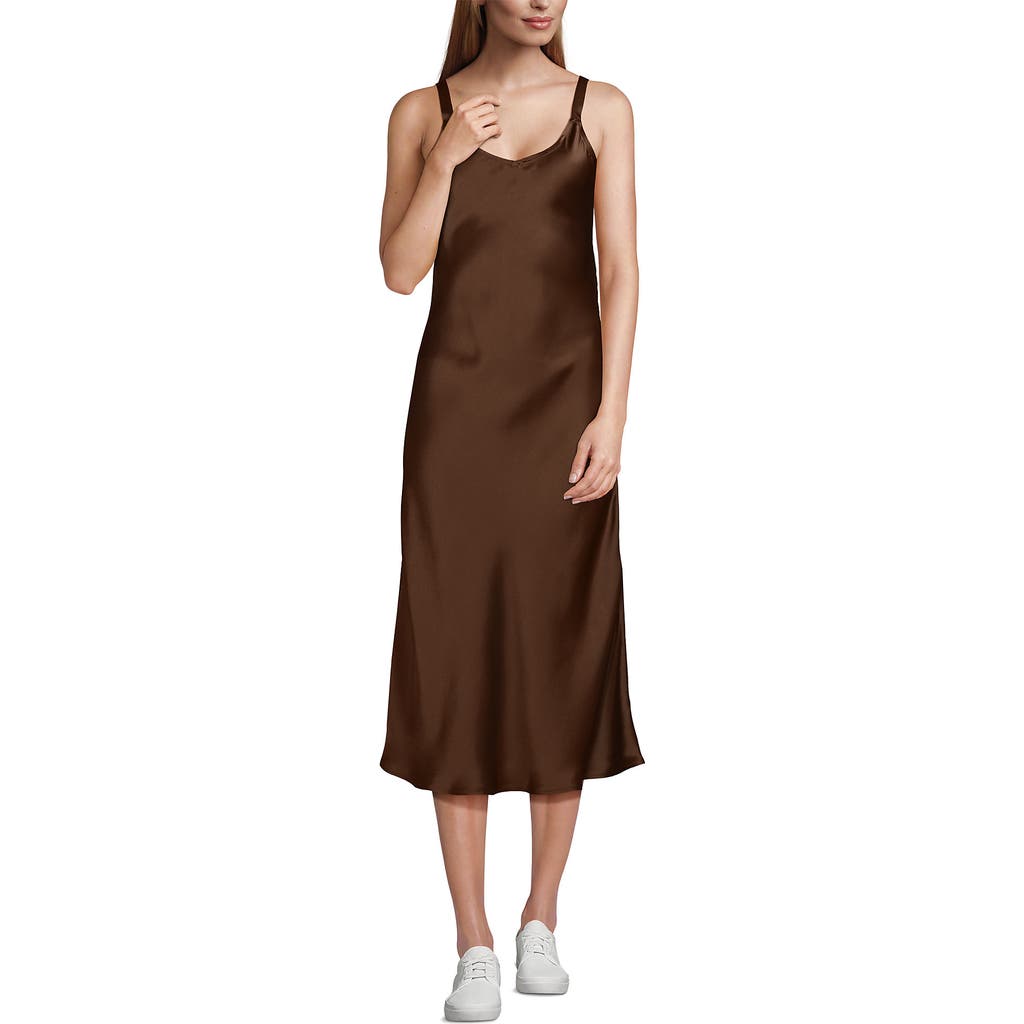 Lands' End Satin Slip Dress In Brown