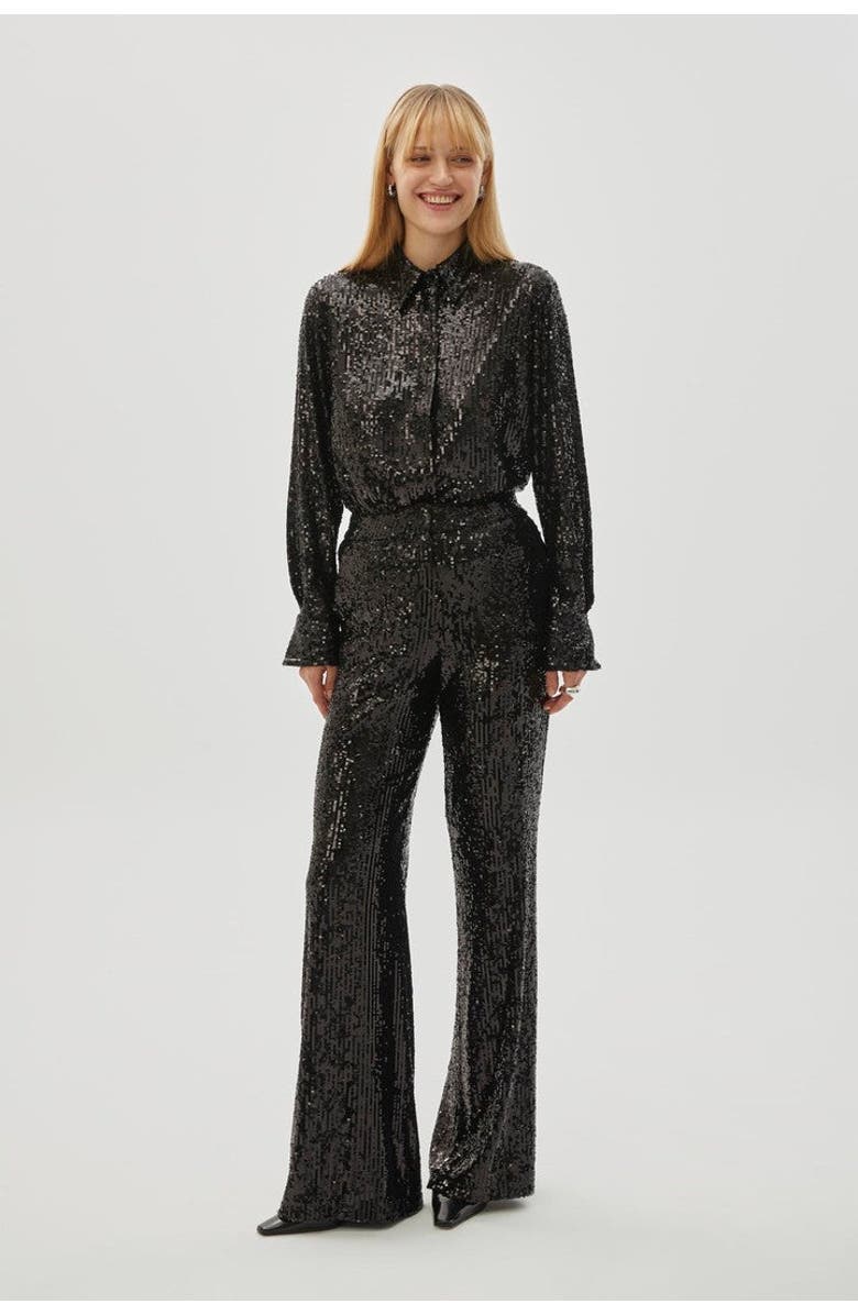 Exquise Arvid Pants  Sequin Embellished Lined Wide Leg Pants, Main, color, Black