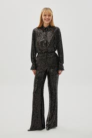 Exquise Arvid Pants  Sequin Embellished Lined Wide Leg Pants