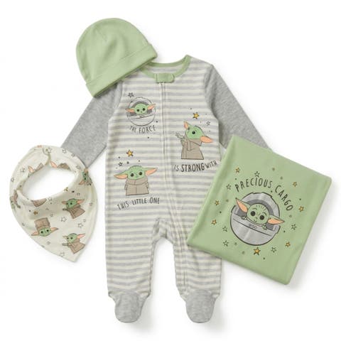 The Mandalorian Grogu Baby Shower 4-Piece Coverall and Accessory Set