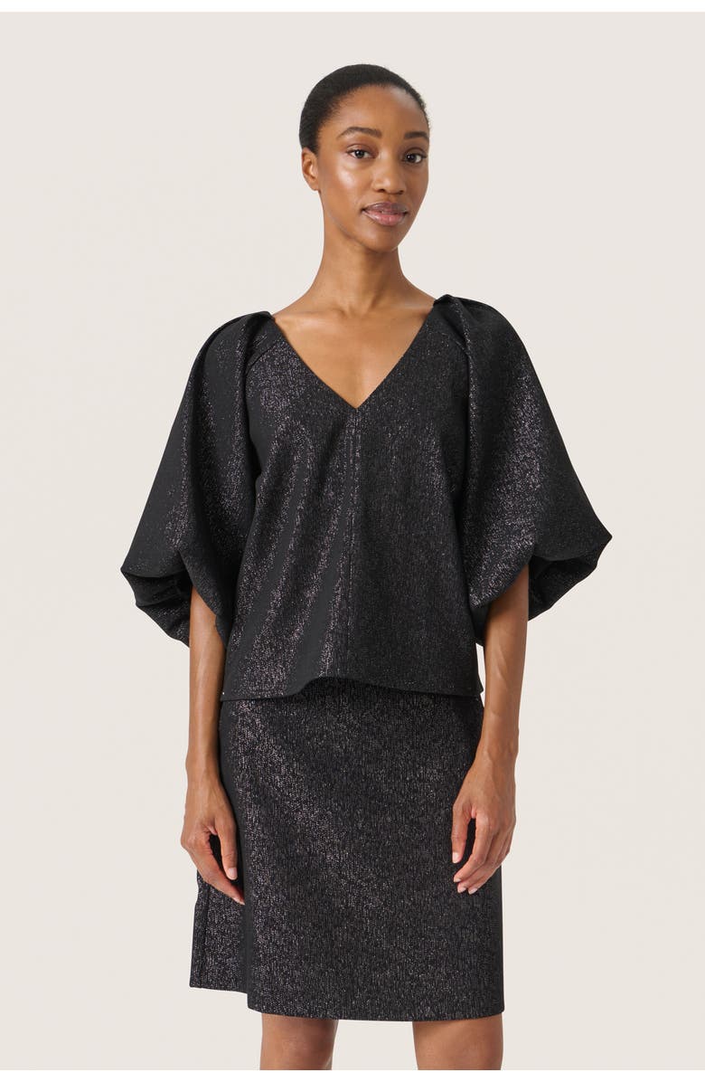 Soaked in Luxury SLCahlina V-neck Balloon Sleeves Blouse, Main, color, Gun Metal