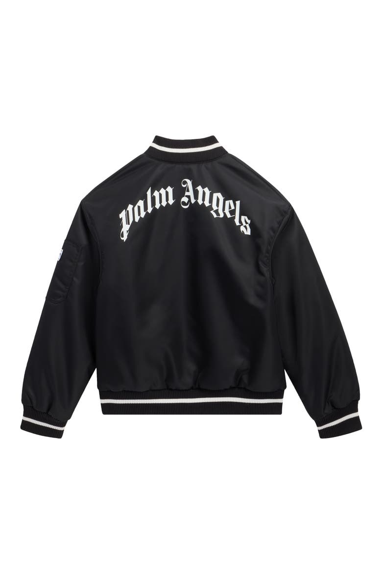 Kids' Curved Logo Oversize Bomber Jacket, Alternate, color, BLACK/ OFF WHITE