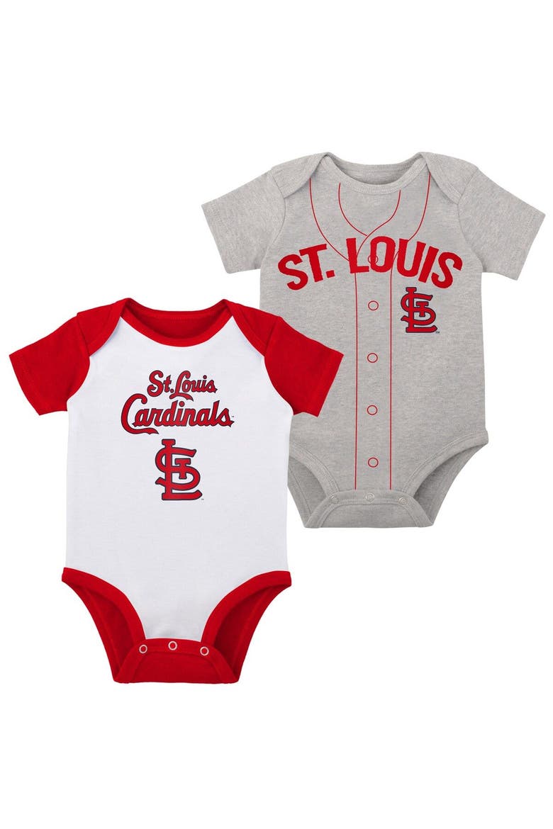 Infant White/Heather Gray St. Louis Cardinals Two-Pack Little Slugger Bodysuit Set, Main, color, White
