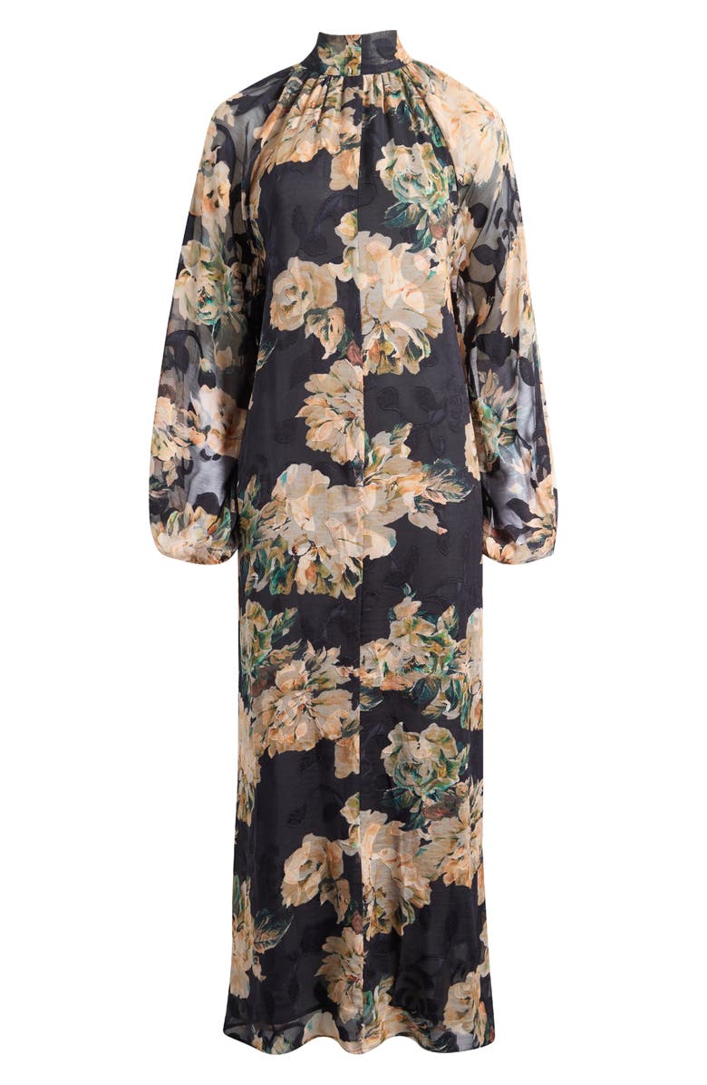 MELLODAY Botanical Tie-Neck Maxi Dress, Main, color, Black Peach Floral