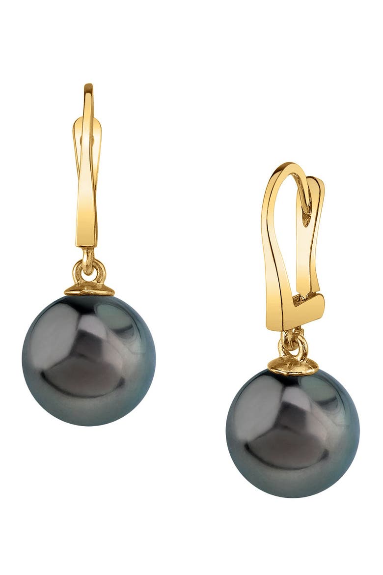 Tahitian South Sea Pearl Classic Elegance Earrings, Main, color, Yellow Gold