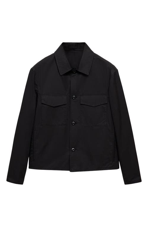 Mango Regular Fit Cotton Blend Button-up Overshirt In Black