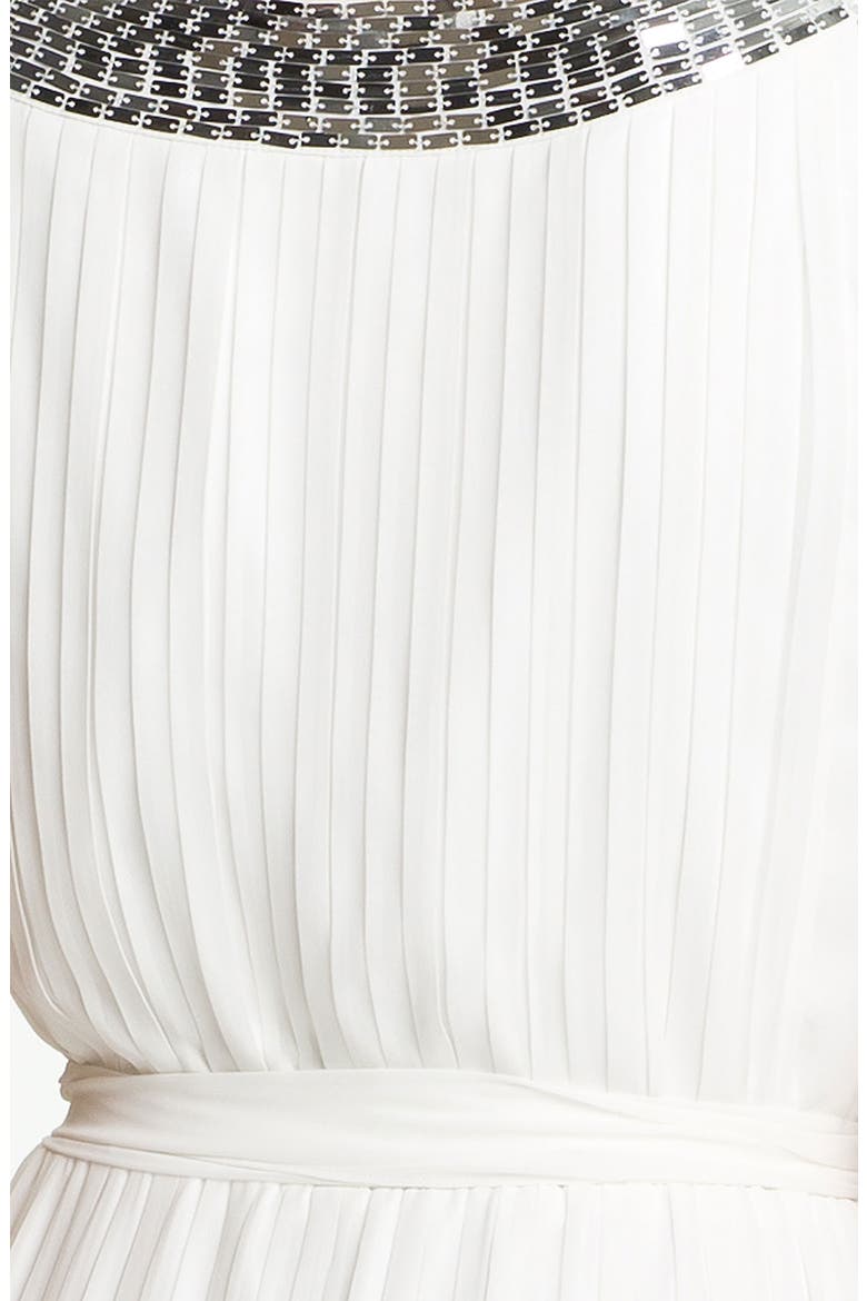 Sequin Neck Pleated Chiffon Gown, Alternate, color, EGGSHELL