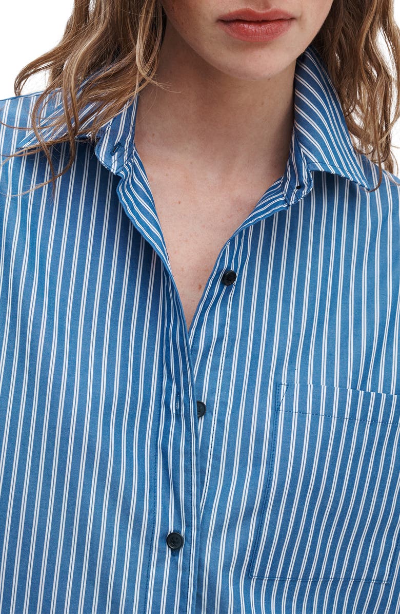rag & bone Connie Stripe Short Sleeve Poplin Button-Up Shirt, Alternate, color, Blue Stripe