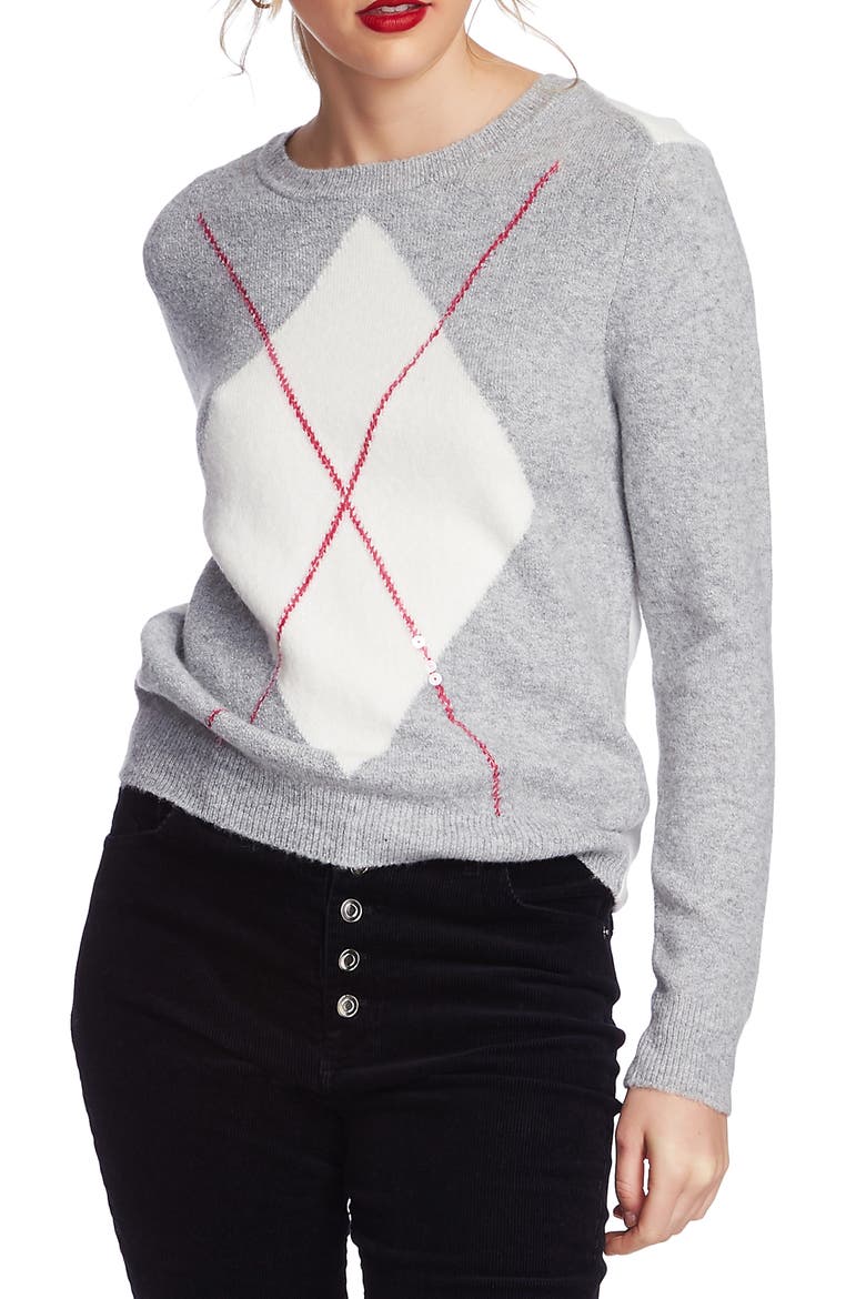 Cozy Bouclé Sequin Argyle Sweater, Main, color, SILVER HEATHER