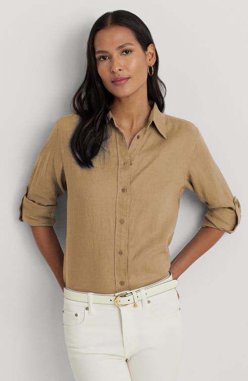 Shop Ralph Lauren Lauren Relaxed Linen Button-up Shirt In Birch Tan