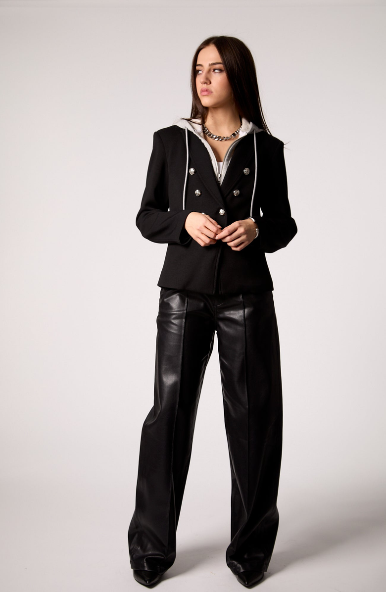 BLUE REVIVAL Helen Double-Breasted Blazer with Removable Hoodie Insert, Alternate, color, Black