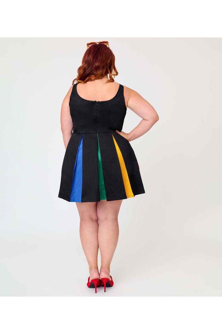 Plus Size Pleated Skirted Romper, Alternate, color, Black w/ Colored Skirt