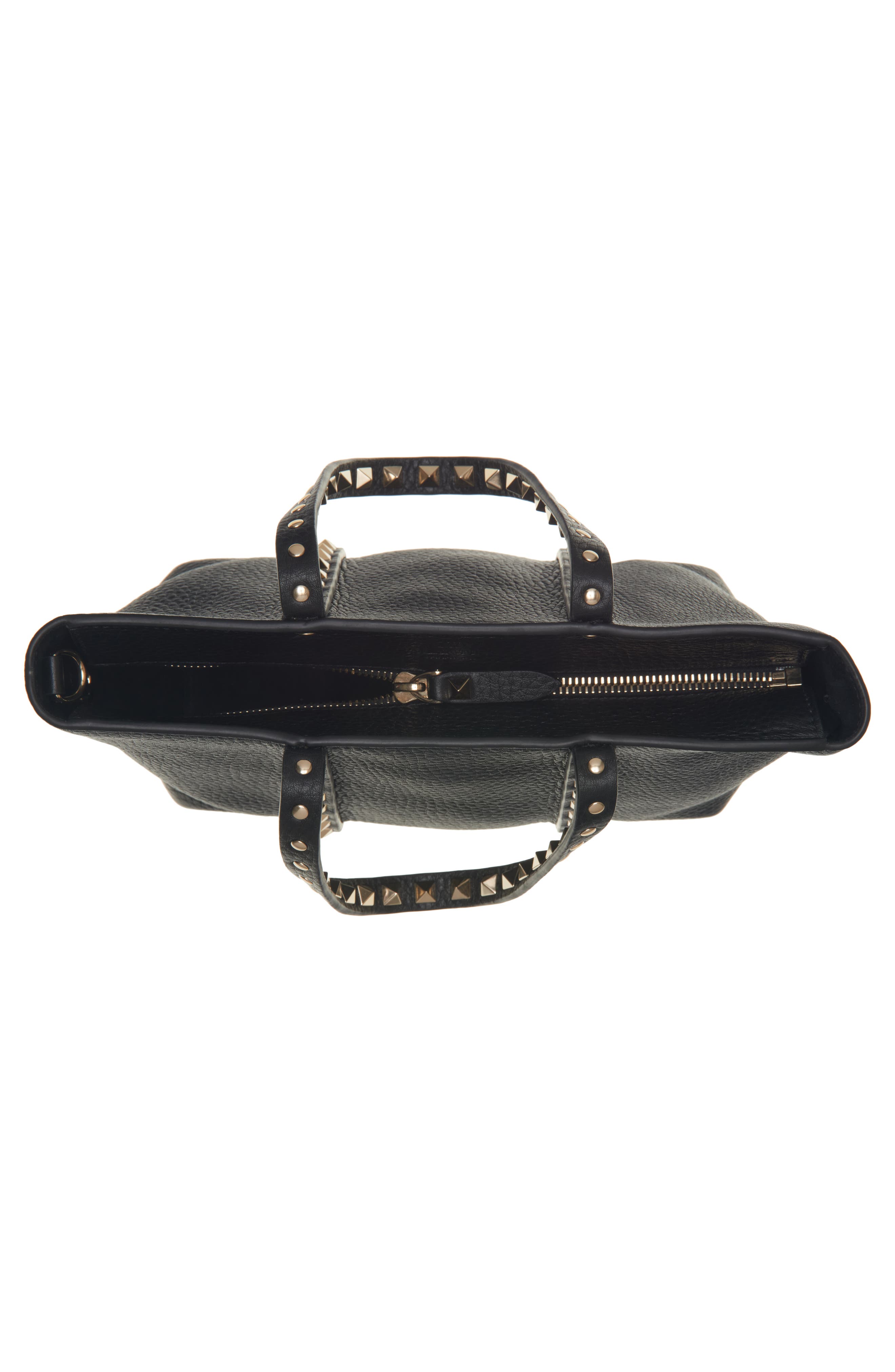 Valentino Garavani Mini Rockstud Leather Tote, Alternate, color, Nero